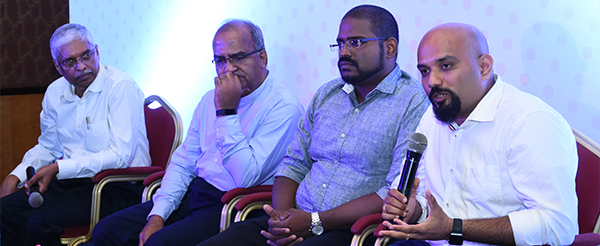 Panelists included (from left) Satish Babu (Past National President, CSI), Krishnan Nilakantan (Past CIO, Muthoot Fincorp) , Robin Tommy (CTO-Incubation, TCS), Gokul Alex (Co-Founder, EPIC Knowledge Socitey).